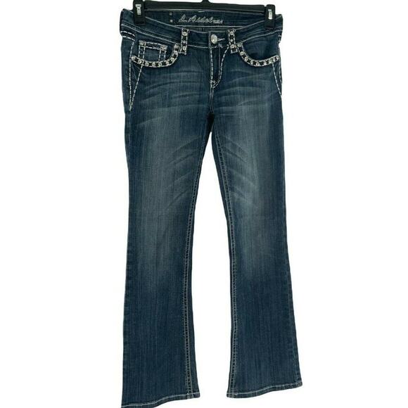 L.A. Idol Jeans Women's Size 9 Bootcut Frost Rhinestone Stitch Logo Bleu Denim - Picture 3 of 12